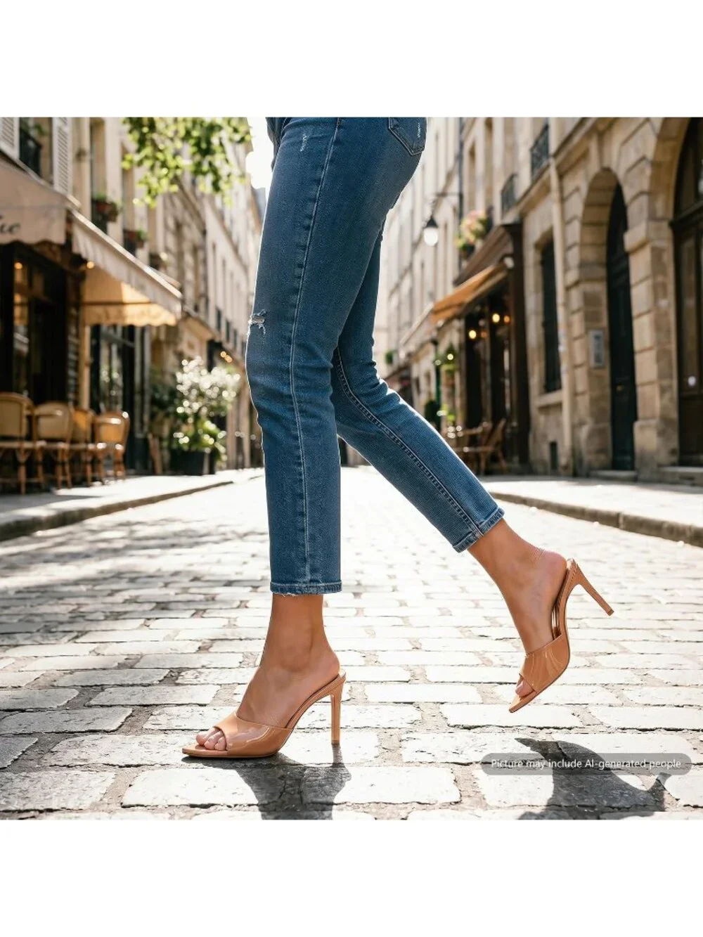 Women's Tan Brown Summer Mule High Heels Slip on Pointed Open Toe Sexy Heeled